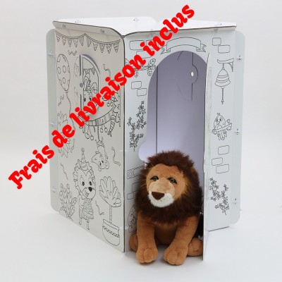 Maison en carton carrée au toit plat à décorer